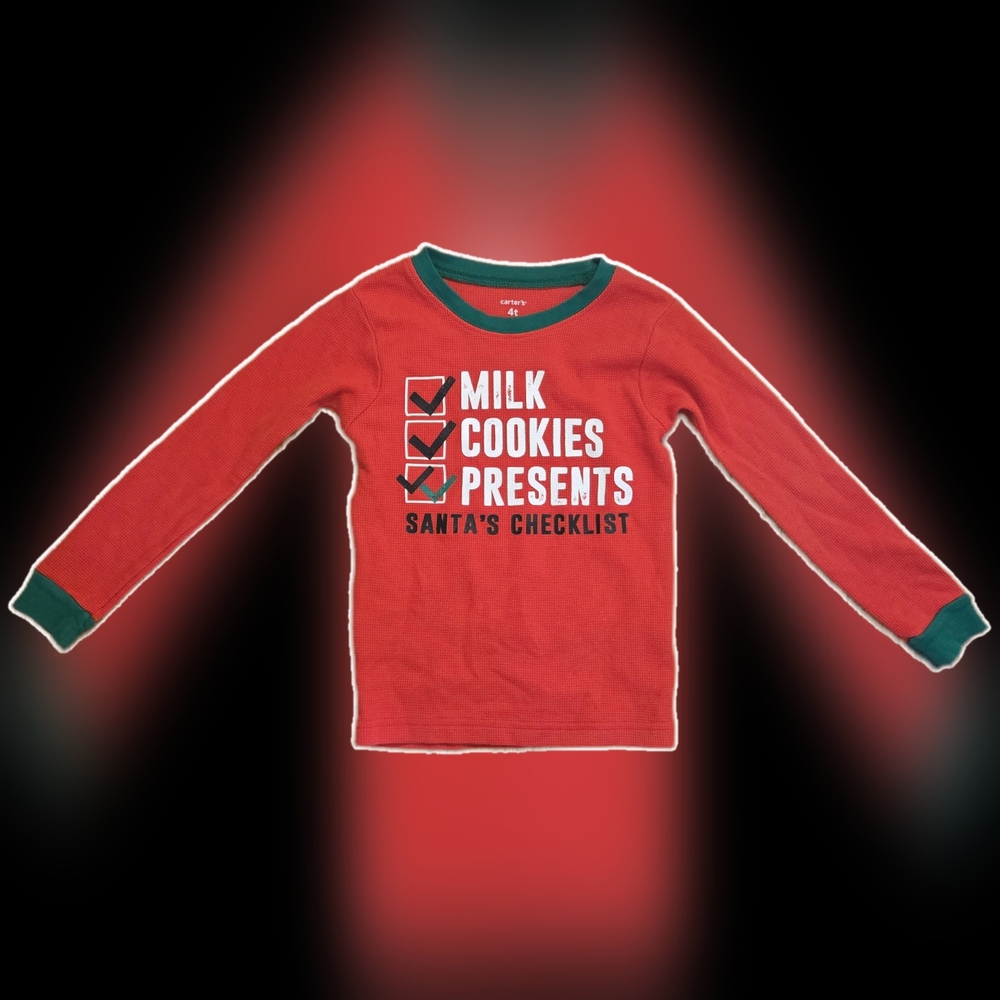 4T Red Santa's Checklist Christmas Pajama Top